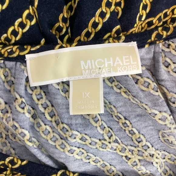 Michael Michael Kors Chain Print Scoop Neck Top Navy Gold Logo 1X - Picture 6 of 7